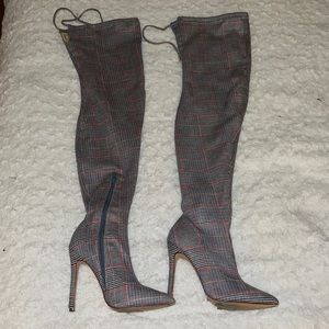 Plaid Over the Knee Heeled Boots